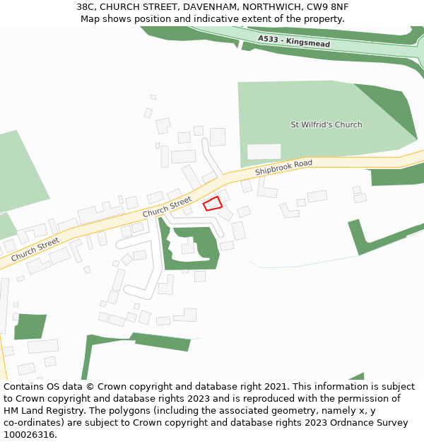 38C, CHURCH STREET, DAVENHAM, NORTHWICH, CW9 8NF: Location map and indicative extent of plot