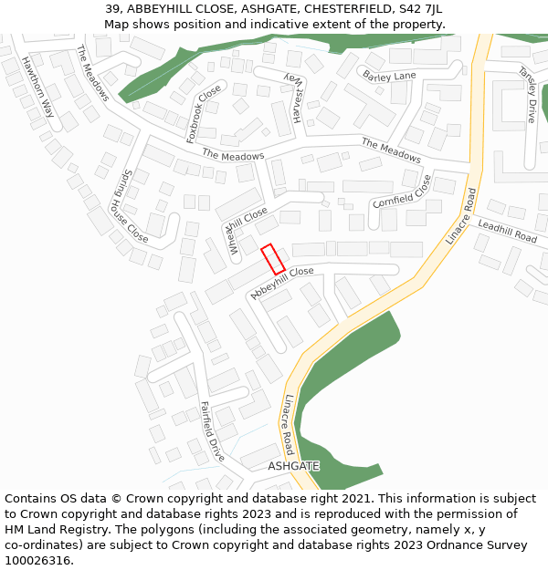 39, ABBEYHILL CLOSE, ASHGATE, CHESTERFIELD, S42 7JL: Location map and indicative extent of plot