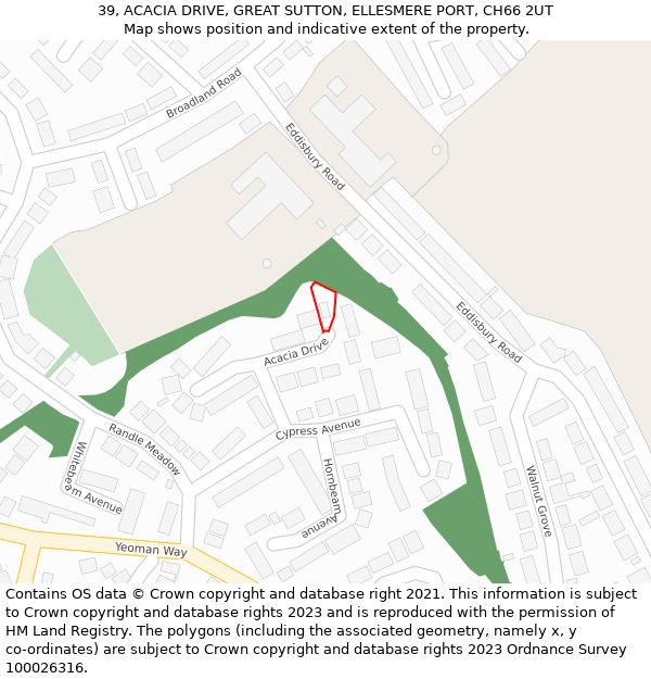39, ACACIA DRIVE, GREAT SUTTON, ELLESMERE PORT, CH66 2UT: Location map and indicative extent of plot