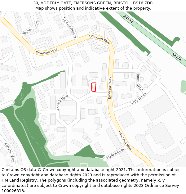 39, ADDERLY GATE, EMERSONS GREEN, BRISTOL, BS16 7DR: Location map and indicative extent of plot