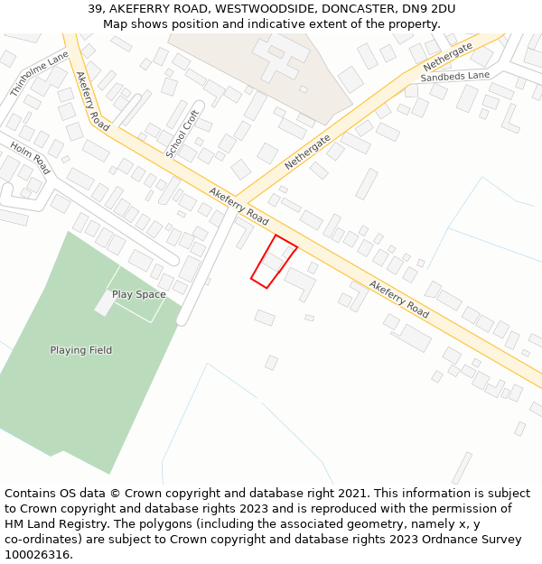 39, AKEFERRY ROAD, WESTWOODSIDE, DONCASTER, DN9 2DU: Location map and indicative extent of plot