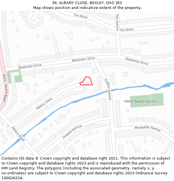 39, ALBANY CLOSE, BEXLEY, DA5 3ES: Location map and indicative extent of plot