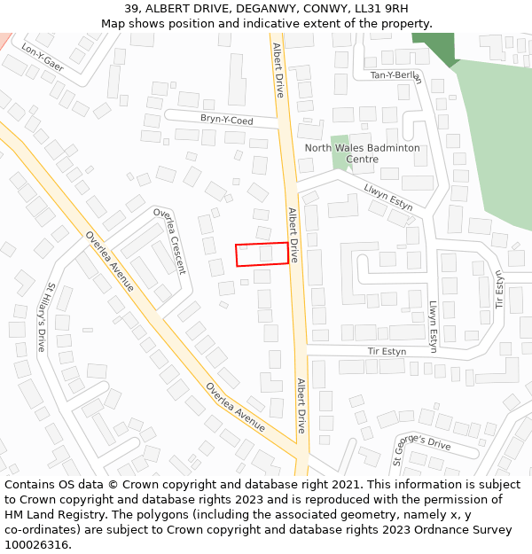 39, ALBERT DRIVE, DEGANWY, CONWY, LL31 9RH: Location map and indicative extent of plot