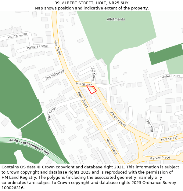 39, ALBERT STREET, HOLT, NR25 6HY: Location map and indicative extent of plot