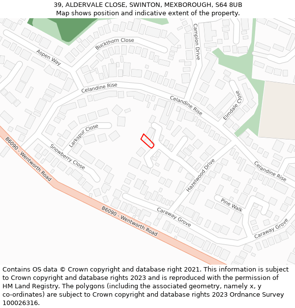 39, ALDERVALE CLOSE, SWINTON, MEXBOROUGH, S64 8UB: Location map and indicative extent of plot