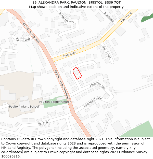 39, ALEXANDRA PARK, PAULTON, BRISTOL, BS39 7QT: Location map and indicative extent of plot