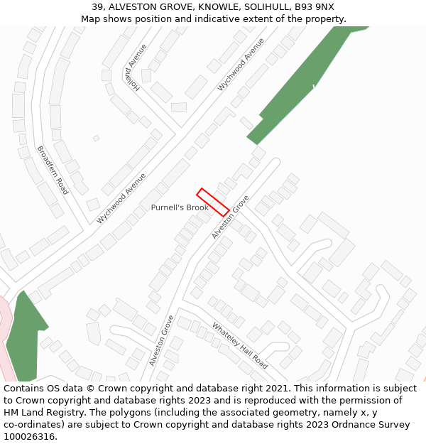 39, ALVESTON GROVE, KNOWLE, SOLIHULL, B93 9NX: Location map and indicative extent of plot