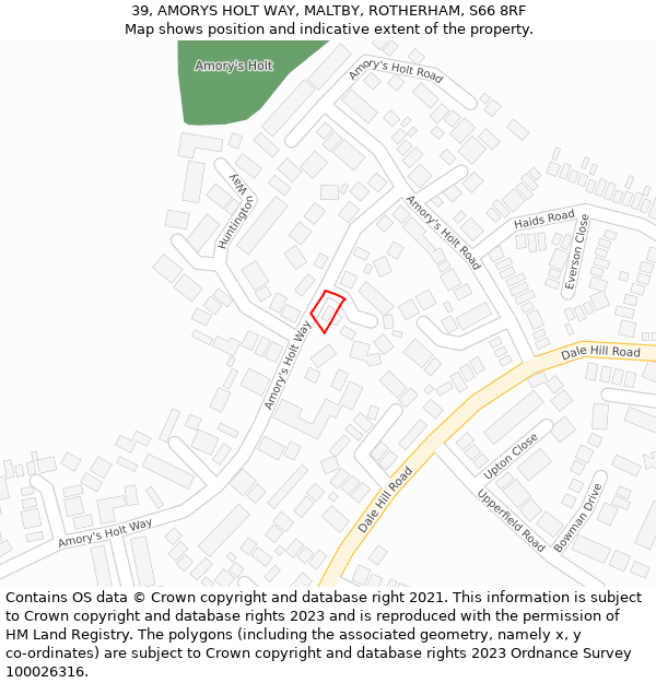 39, AMORYS HOLT WAY, MALTBY, ROTHERHAM, S66 8RF: Location map and indicative extent of plot