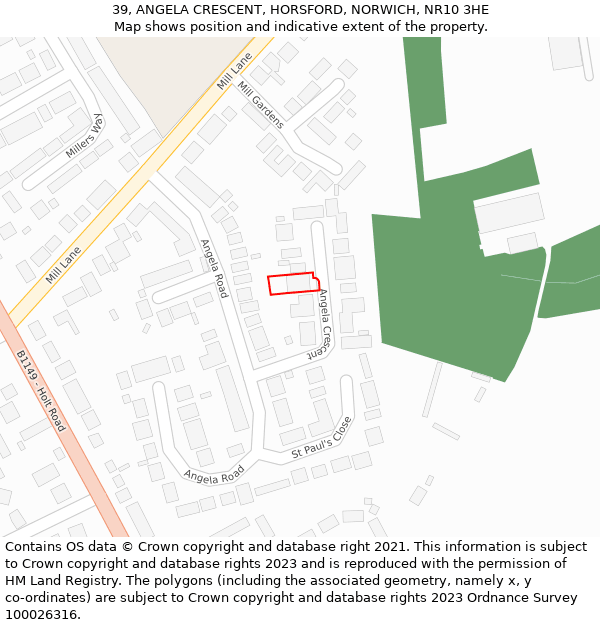 39, ANGELA CRESCENT, HORSFORD, NORWICH, NR10 3HE: Location map and indicative extent of plot