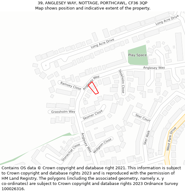 39, ANGLESEY WAY, NOTTAGE, PORTHCAWL, CF36 3QP: Location map and indicative extent of plot