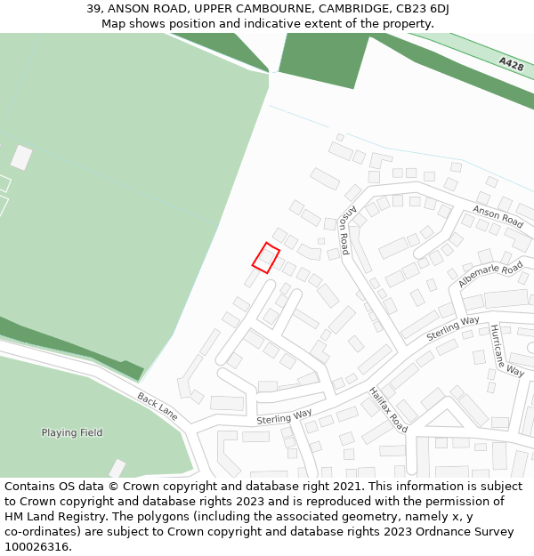 39, ANSON ROAD, UPPER CAMBOURNE, CAMBRIDGE, CB23 6DJ: Location map and indicative extent of plot