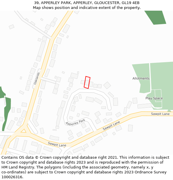 39, APPERLEY PARK, APPERLEY, GLOUCESTER, GL19 4EB: Location map and indicative extent of plot