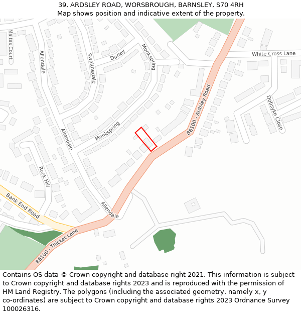 39, ARDSLEY ROAD, WORSBROUGH, BARNSLEY, S70 4RH: Location map and indicative extent of plot