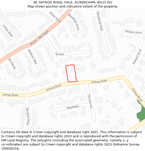 39, ARTHOG ROAD, HALE, ALTRINCHAM, WA15 0LY: Location map and indicative extent of plot