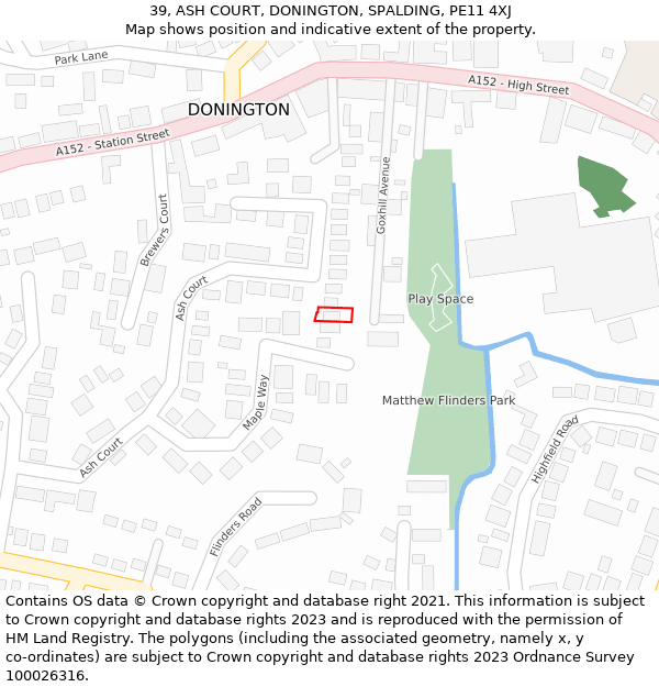 39, ASH COURT, DONINGTON, SPALDING, PE11 4XJ: Location map and indicative extent of plot