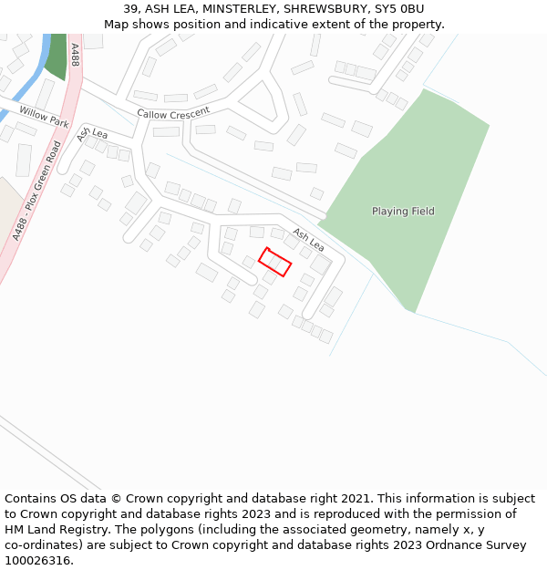 39, ASH LEA, MINSTERLEY, SHREWSBURY, SY5 0BU: Location map and indicative extent of plot