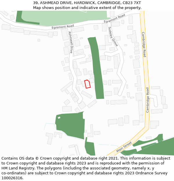 39, ASHMEAD DRIVE, HARDWICK, CAMBRIDGE, CB23 7XT: Location map and indicative extent of plot