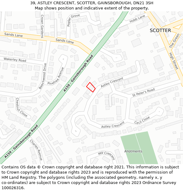 39, ASTLEY CRESCENT, SCOTTER, GAINSBOROUGH, DN21 3SH: Location map and indicative extent of plot