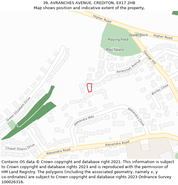 39, AVRANCHES AVENUE, CREDITON, EX17 2HB: Location map and indicative extent of plot