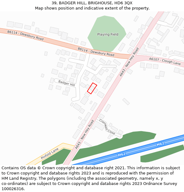 39, BADGER HILL, BRIGHOUSE, HD6 3QX: Location map and indicative extent of plot