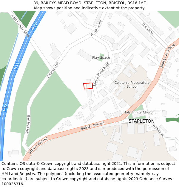 39, BAILEYS MEAD ROAD, STAPLETON, BRISTOL, BS16 1AE: Location map and indicative extent of plot