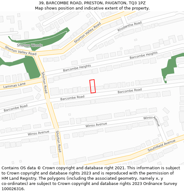 39, BARCOMBE ROAD, PRESTON, PAIGNTON, TQ3 1PZ: Location map and indicative extent of plot