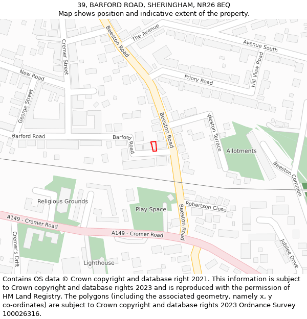 39, BARFORD ROAD, SHERINGHAM, NR26 8EQ: Location map and indicative extent of plot