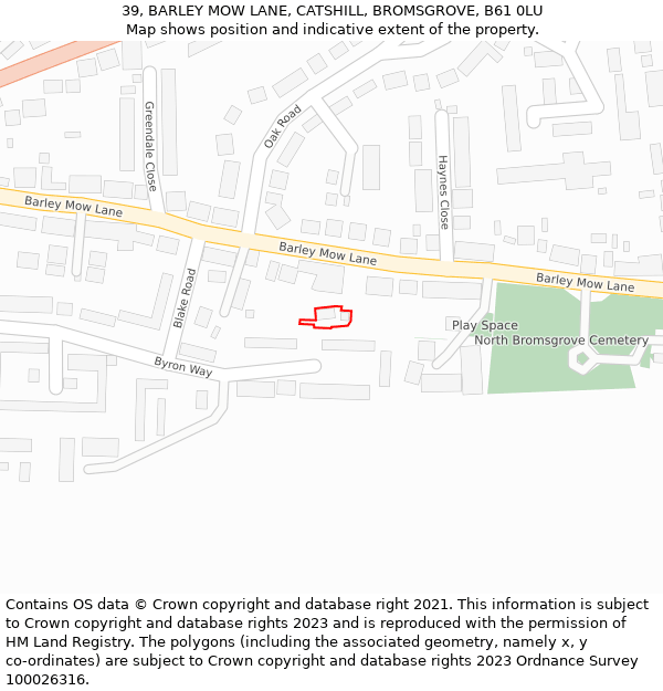 39, BARLEY MOW LANE, CATSHILL, BROMSGROVE, B61 0LU: Location map and indicative extent of plot