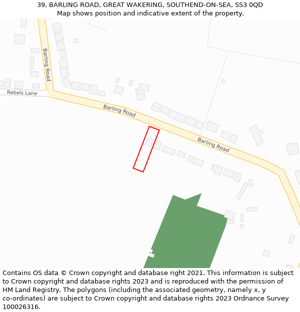 39, BARLING ROAD, GREAT WAKERING, SOUTHEND-ON-SEA, SS3 0QD: Location map and indicative extent of plot