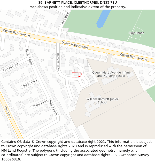 39, BARNETT PLACE, CLEETHORPES, DN35 7SU: Location map and indicative extent of plot