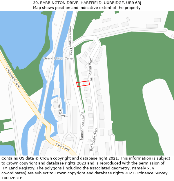 39, BARRINGTON DRIVE, HAREFIELD, UXBRIDGE, UB9 6RJ: Location map and indicative extent of plot