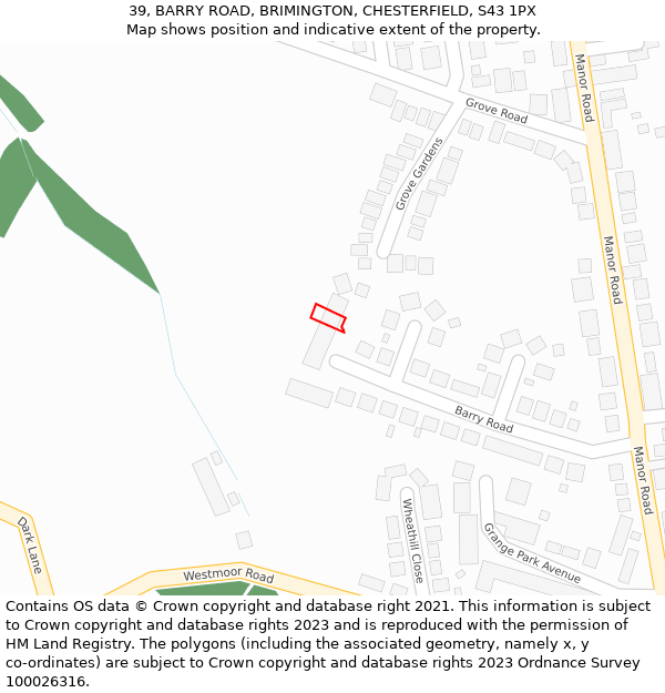 39, BARRY ROAD, BRIMINGTON, CHESTERFIELD, S43 1PX: Location map and indicative extent of plot