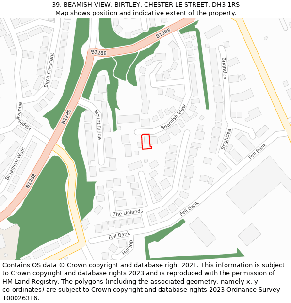 39, BEAMISH VIEW, BIRTLEY, CHESTER LE STREET, DH3 1RS: Location map and indicative extent of plot