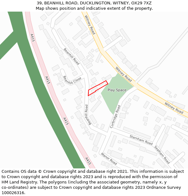 39, BEANHILL ROAD, DUCKLINGTON, WITNEY, OX29 7XZ: Location map and indicative extent of plot