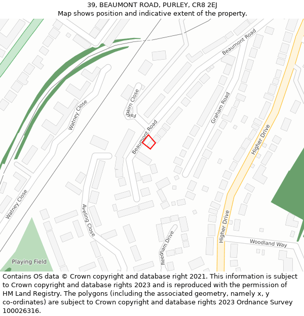 39, BEAUMONT ROAD, PURLEY, CR8 2EJ: Location map and indicative extent of plot