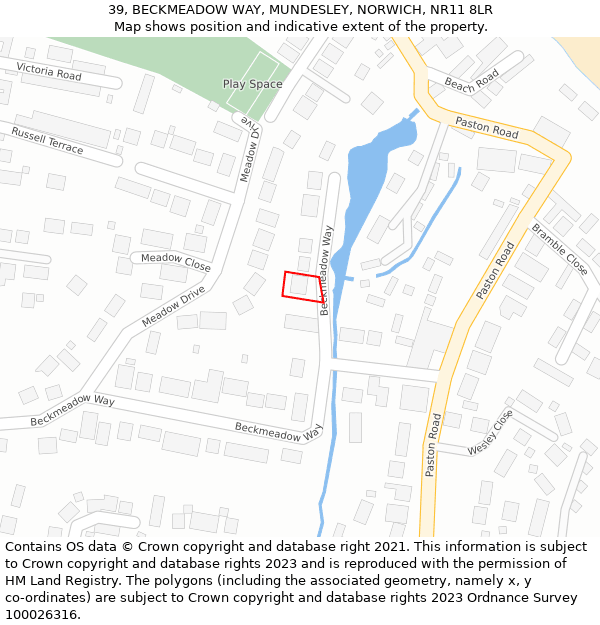 39, BECKMEADOW WAY, MUNDESLEY, NORWICH, NR11 8LR: Location map and indicative extent of plot