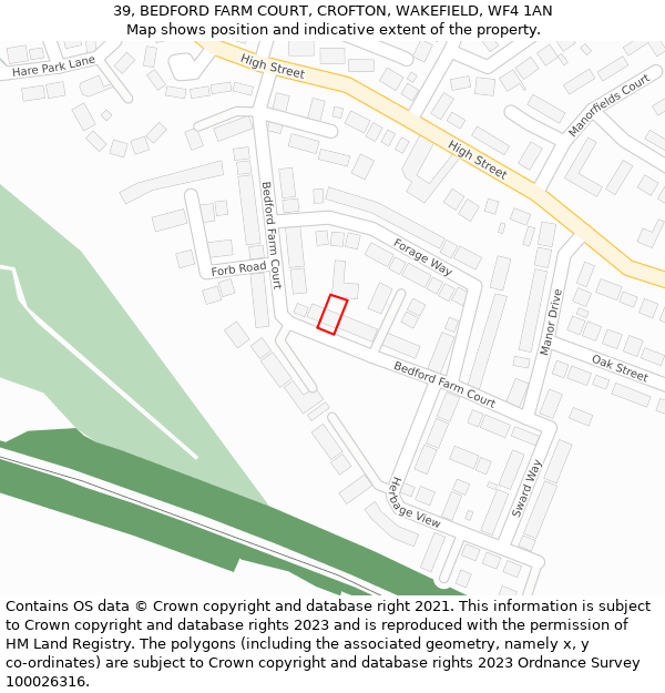 39, BEDFORD FARM COURT, CROFTON, WAKEFIELD, WF4 1AN: Location map and indicative extent of plot