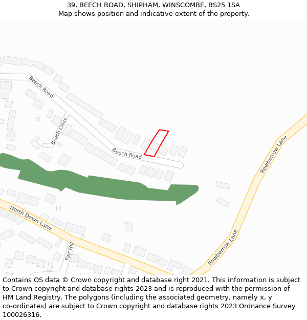 39, BEECH ROAD, SHIPHAM, WINSCOMBE, BS25 1SA: Location map and indicative extent of plot