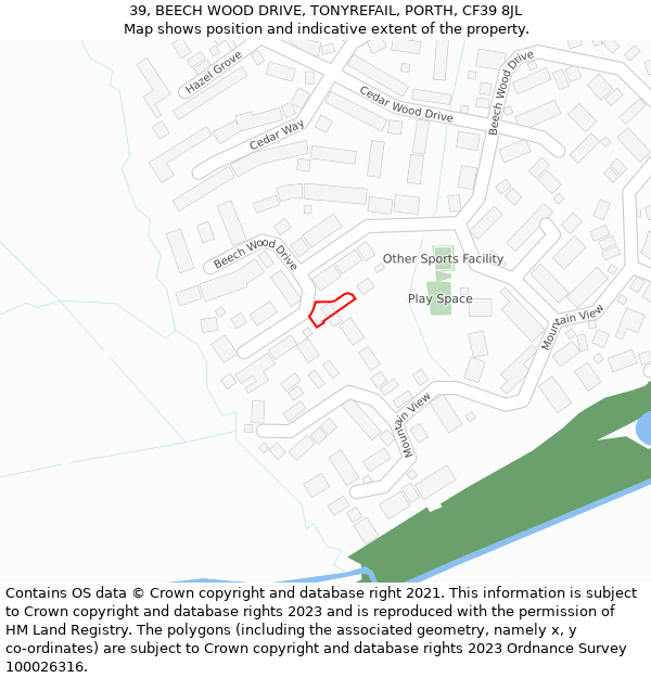 39, BEECH WOOD DRIVE, TONYREFAIL, PORTH, CF39 8JL: Location map and indicative extent of plot