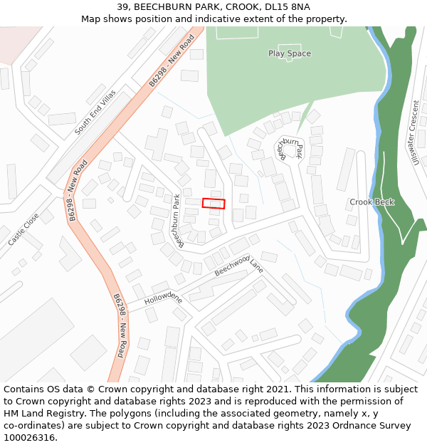 39, BEECHBURN PARK, CROOK, DL15 8NA: Location map and indicative extent of plot