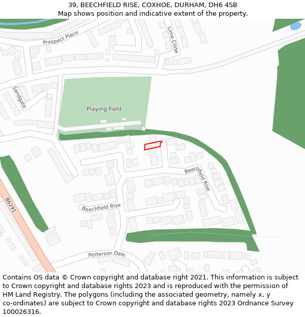 39, BEECHFIELD RISE, COXHOE, DURHAM, DH6 4SB: Location map and indicative extent of plot