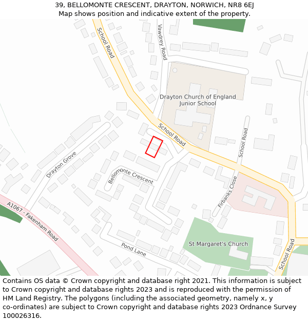39, BELLOMONTE CRESCENT, DRAYTON, NORWICH, NR8 6EJ: Location map and indicative extent of plot
