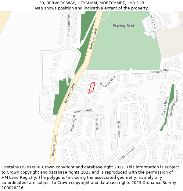 39, BERWICK WAY, HEYSHAM, MORECAMBE, LA3 2UB: Location map and indicative extent of plot