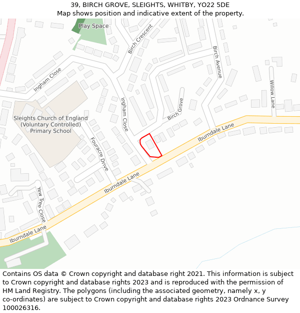 39, BIRCH GROVE, SLEIGHTS, WHITBY, YO22 5DE: Location map and indicative extent of plot