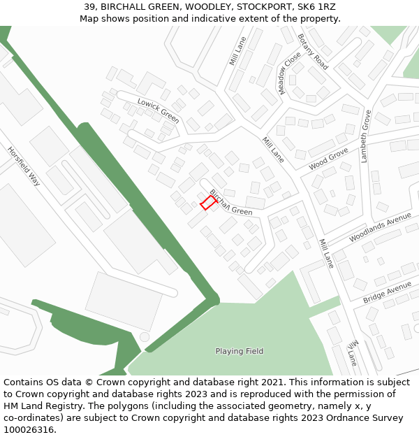 39, BIRCHALL GREEN, WOODLEY, STOCKPORT, SK6 1RZ: Location map and indicative extent of plot