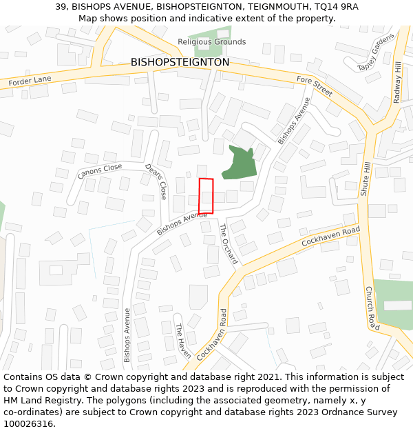 39, BISHOPS AVENUE, BISHOPSTEIGNTON, TEIGNMOUTH, TQ14 9RA: Location map and indicative extent of plot