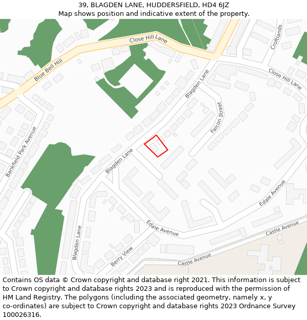 39, BLAGDEN LANE, HUDDERSFIELD, HD4 6JZ: Location map and indicative extent of plot