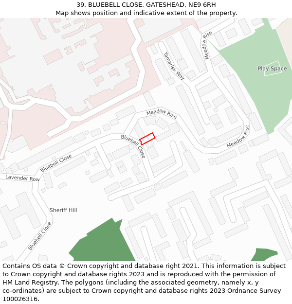 39, BLUEBELL CLOSE, GATESHEAD, NE9 6RH: Location map and indicative extent of plot