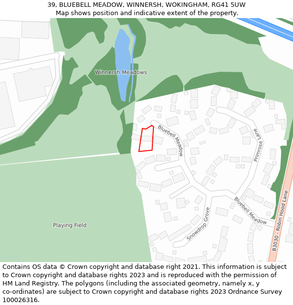 39, BLUEBELL MEADOW, WINNERSH, WOKINGHAM, RG41 5UW: Location map and indicative extent of plot
