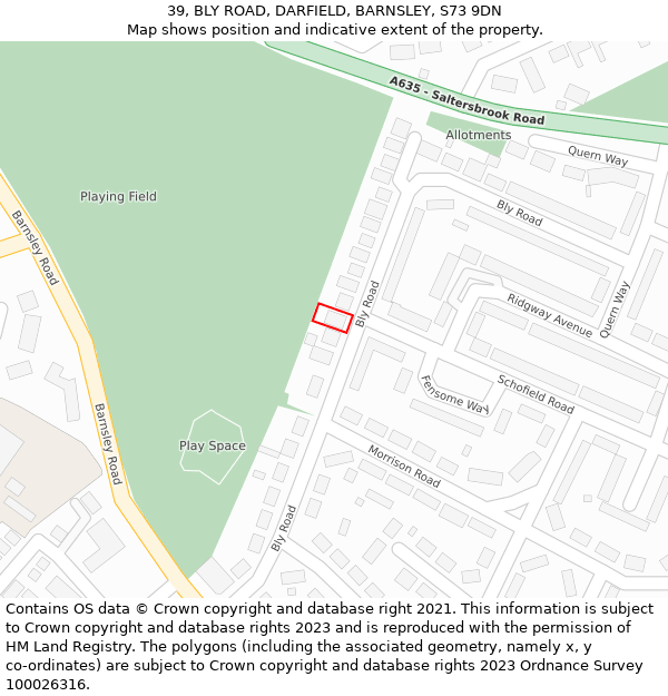 39, BLY ROAD, DARFIELD, BARNSLEY, S73 9DN: Location map and indicative extent of plot